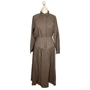 Vintage Houndstooth Plaid Brown Shirt & Skirt Co-ord Set Women's 12